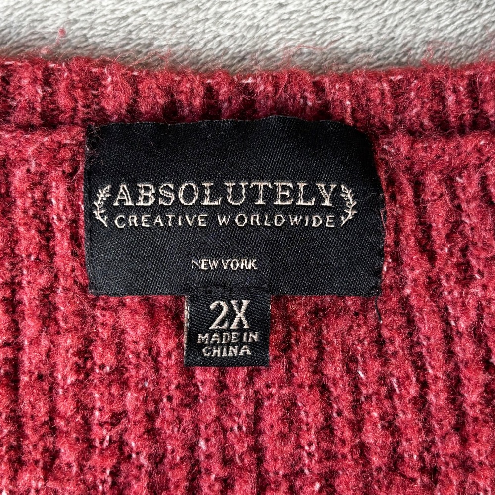 Absolutely Creative Worldwide Sweater Womens 2X Burgundy Excellent V-Neck Ribbed - Picture 3 of 6